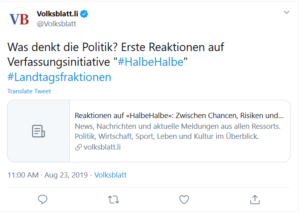 Hinweis des Volksblatt auf eigenen Artikel OI_110 "Reaktionen auf «HalbeHalbe»: Zwischen Chancen, Risiken und offenen Fragen"