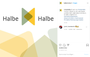 Das Initiativkomitee postet das HalbeHalbe Logo und möchte halbehalbe machen "genau so, wie man Suppe und Brot teilt"
