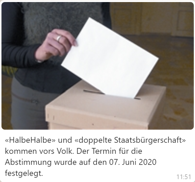 Ein Beitrag der per Whatsapp reingekommen ist darüber, dass die Abstimmung zu HalbeHalbe auf de 7. Juni festgelegt worden ist.