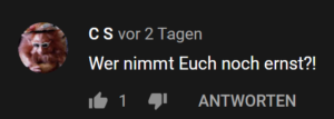 Es wird ein böser Kommentar gezeigt zum Video bei dem Frauen erzählen warum sie den Weltfrauentag wichtig finden oder ebene nicht