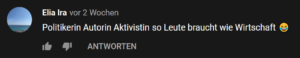 Hier wäre ein vermutlich ironisch gemeinter Kommentar zum Video "Was Frauen zum Weltfrauentag fordern": "Politikerin Autorin Aktivistin so Leute braucht die Wirtschaft.""