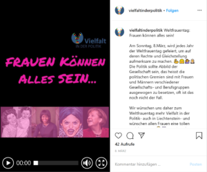 Beitrag von Vielfalt in der Politik zum Weltfrauentag. Bezug zum Video SM_111