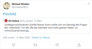Michael Winkler verlinkt einen Beitrag von VU Online, der das Interview mit Gunilla Marxer-Kranz beinhaltet