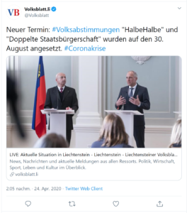 Volksblatt.li teilt mit, dass Volksabstimmung auf den 30. August verschoben wird