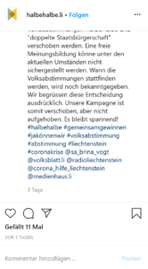 Die Volksabstimmung und die Kampagne von halbehalbe wird verschoben. Ergänzung zu Beitrag SM_132