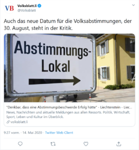 Twitter-Beitrag, dass das neue Datum für die Volksabstimmung in der Kritik steht.