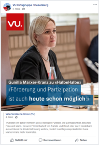 VU-Post zur Haltung von Gunilla Marxer-Kranz SM_16 geteilt durch VU Triesenberg