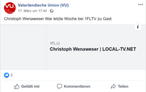 1FLTV postet Talk vom 13.03.20 mit Christoph Wenaweser, er spricht ab MInute 21:03 über halbehalbe SM_76 geteilt von VU