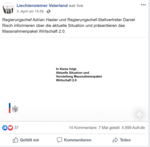Liechtensteiner Vaterland berichtet live von Pressekonferenz am 03.04.20, ab Minute 07:49 wird berichtet, dass Abstimmung verschoben wird Video: SM_53