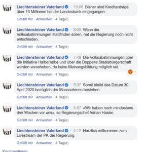 Liechtensteiner Vaterland berichtet live von Pressekonferenz am 03.04.20, ab 07:49 wird berichtet, dass Abstimmung verschoben wird Kommentar zu SM_45