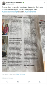 Abbildung des Leserbriefs von Kevin Alexander Beck zur Verfassungsinitiative halbehalbe