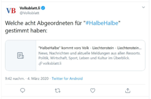 Liechtensteiner Volkblatt berichtet, dass Initiative "HalbeHalbe" vors Volk kommt