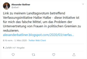Alexander Batliner verlinkt auf einen Blogpost von ihm selbst zu seinem Landtagsvotum